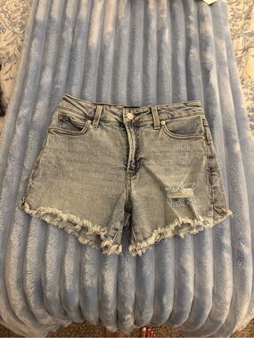 BCBGeneration Womens Distressed 4” High Rise Denim Light Blue Shorts - Size 1/25
